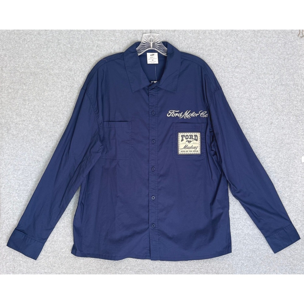 Ford Mustang Work Shirt Mens Medium Blue Long Sleeve King of the Road 2FRD1693